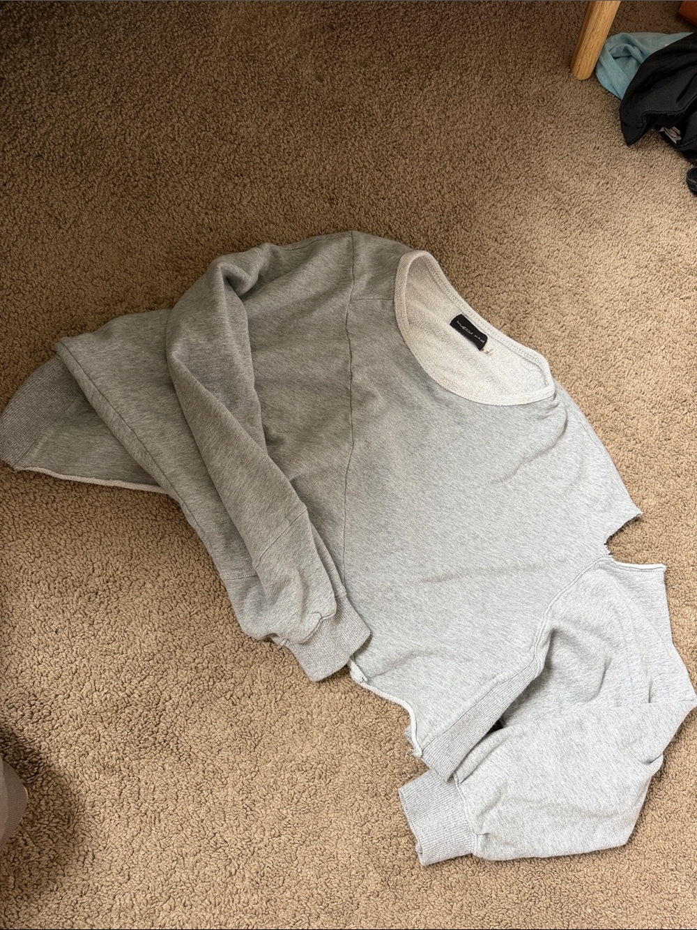 Mustard seed distressed cropped grey sweatshirt